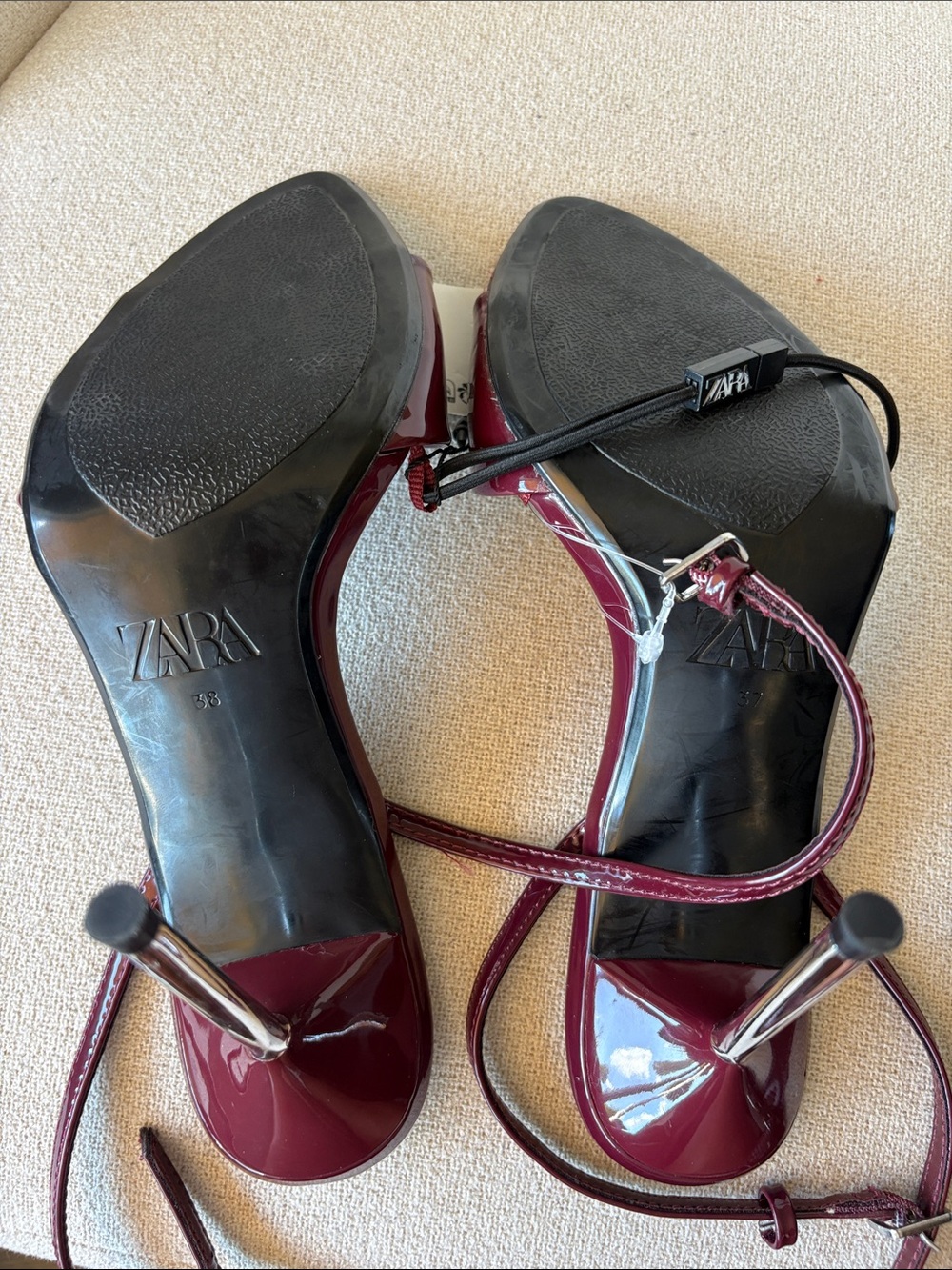 Zara Patent Strappy Heels in Deep Wine - Picture 7 of 9